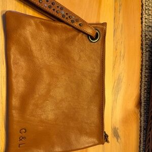 Tan Leather Wristlet Clutch